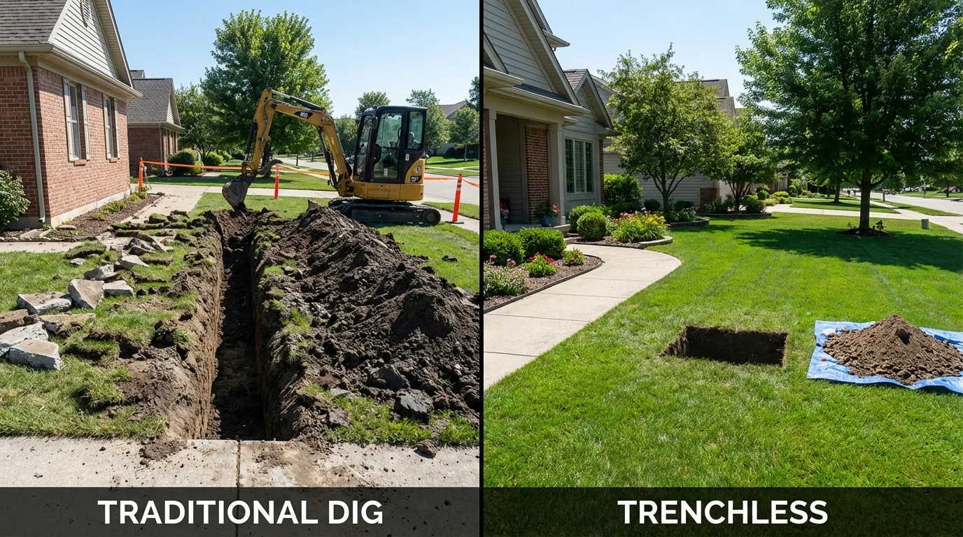 Trenchless sewer repair with minimal yard damage versus traditional excavation in Monticello, MS